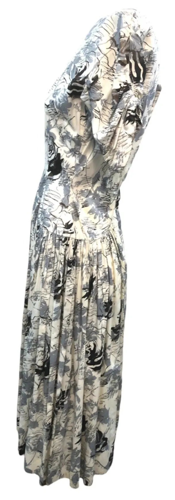 1950's Cotton Day Dress with Squiggle Rose Print
