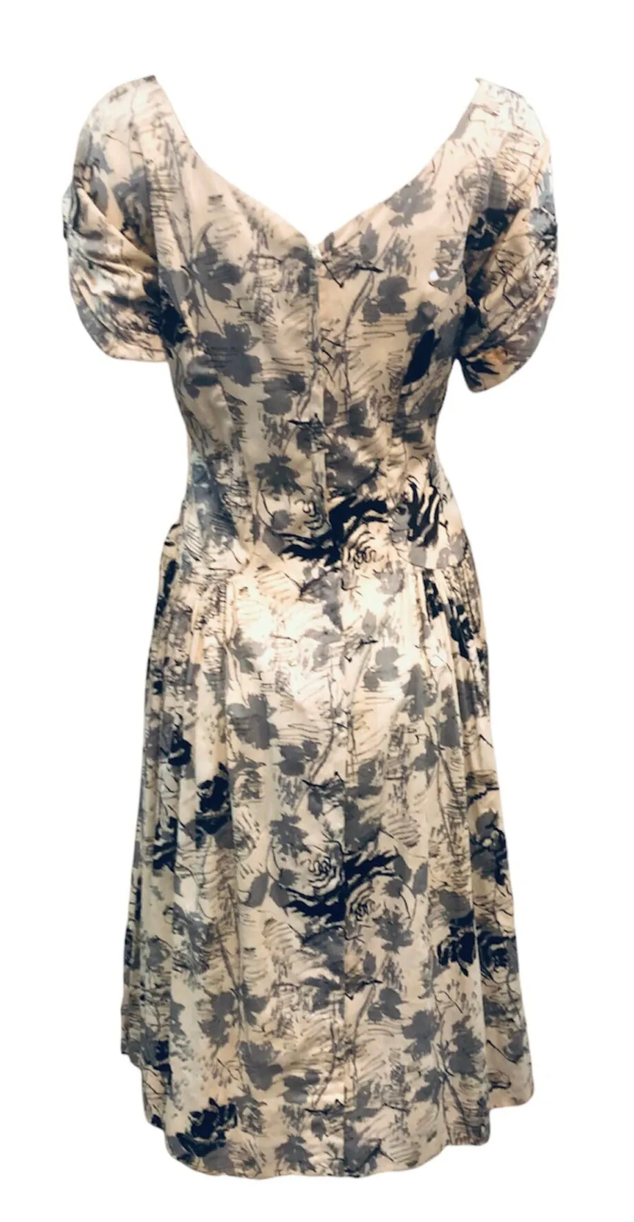 1950's Cotton Day Dress with Squiggle Rose Print