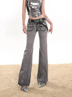 【24s January.】Smoke Gray Washed Distressed Stretch Jeans