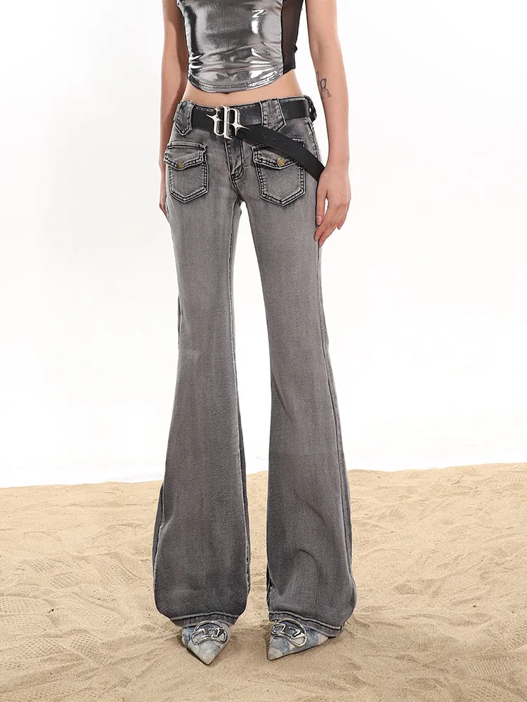 【24s January.】Smoke Gray Washed Distressed Stretch Jeans