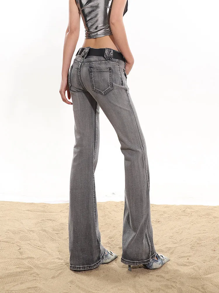 【24s January.】Smoke Gray Washed Distressed Stretch Jeans