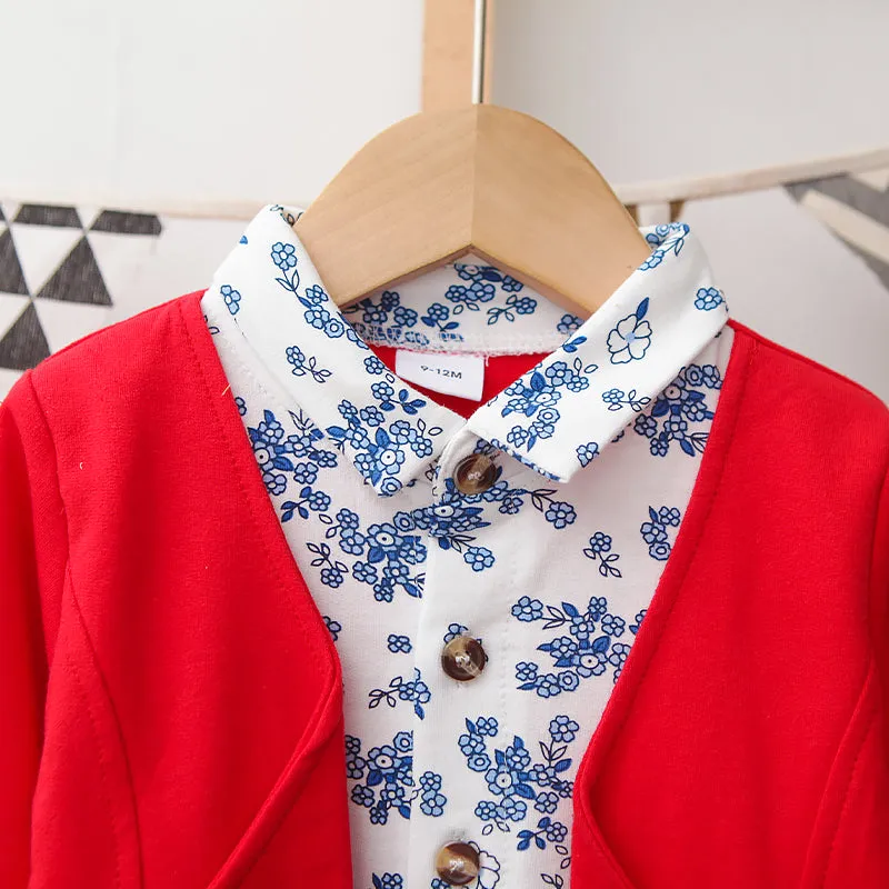 2pcs Baby Boy 95% Cotton Long-sleeve Faux-two Floral Print Top and Pants Set