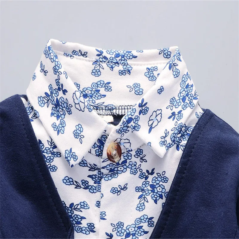 2pcs Baby Boy 95% Cotton Long-sleeve Faux-two Floral Print Top and Pants Set