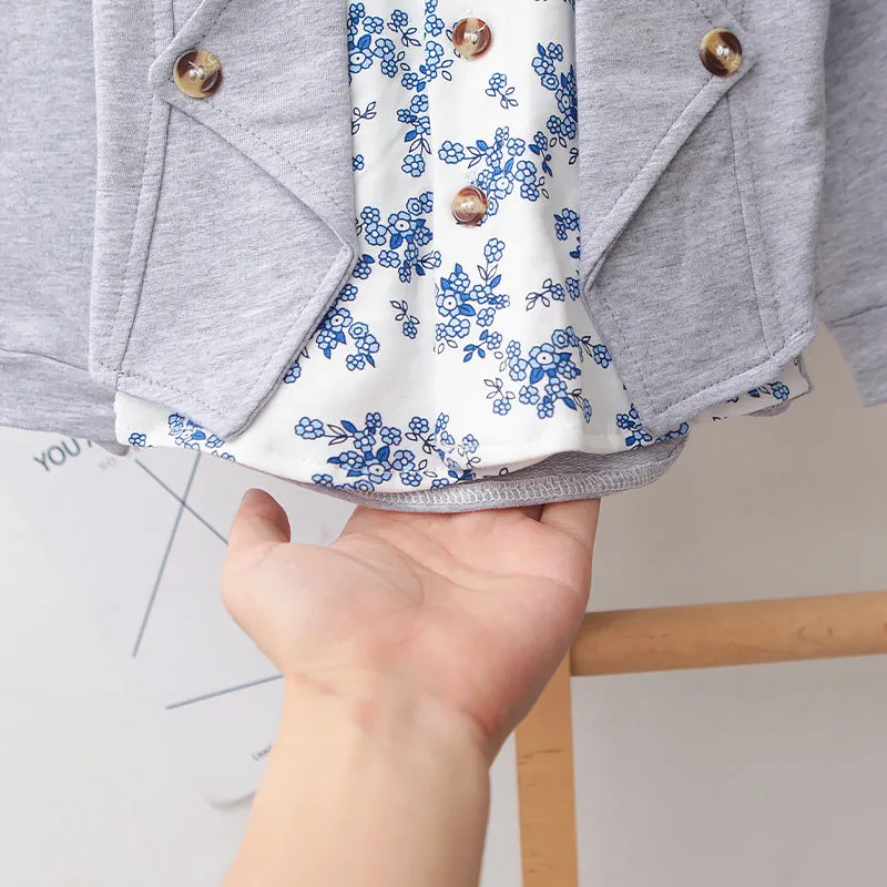 2pcs Baby Boy 95% Cotton Long-sleeve Faux-two Floral Print Top and Pants Set