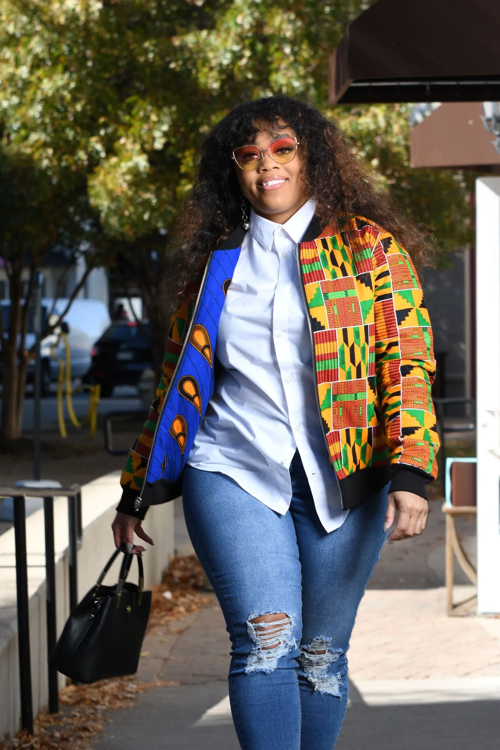 African Print Reversible Bomber Jacket -  Royal Blue