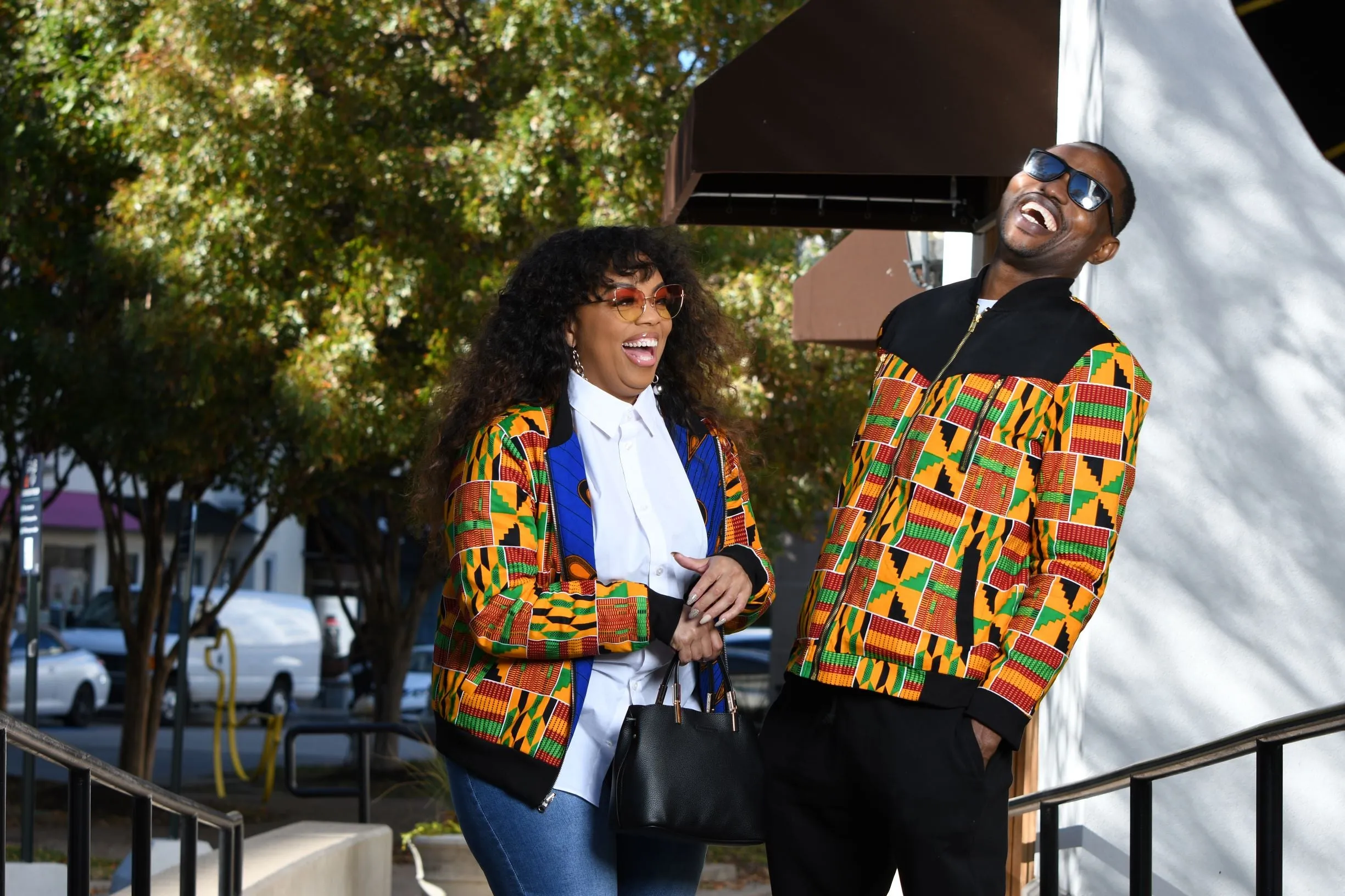 African Print Reversible Bomber Jacket -  Royal Blue