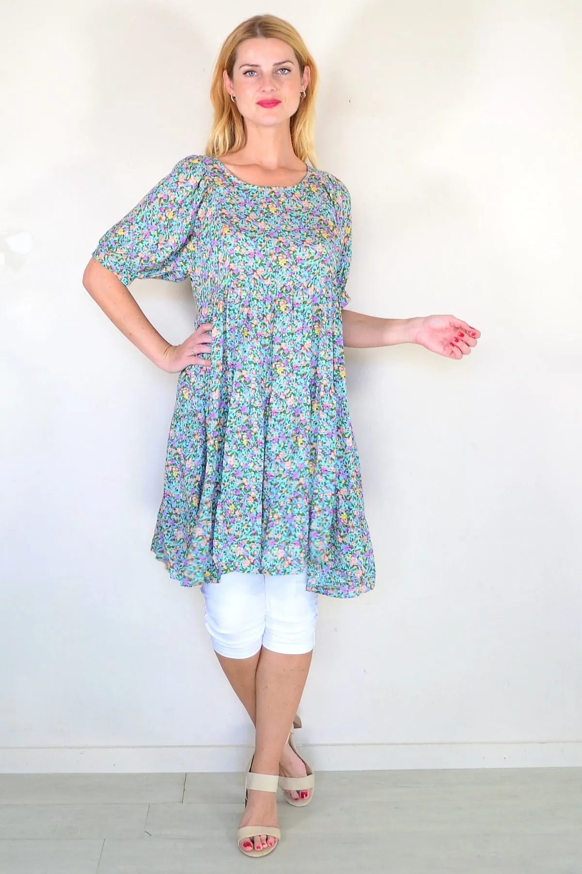 Aqua Flutter Tree Tunic Dress