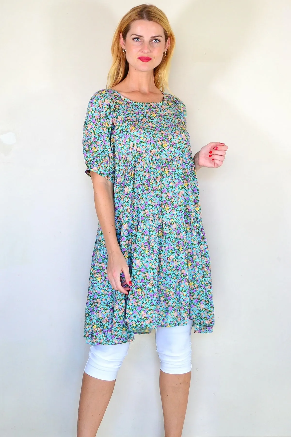 Aqua Flutter Tree Tunic Dress