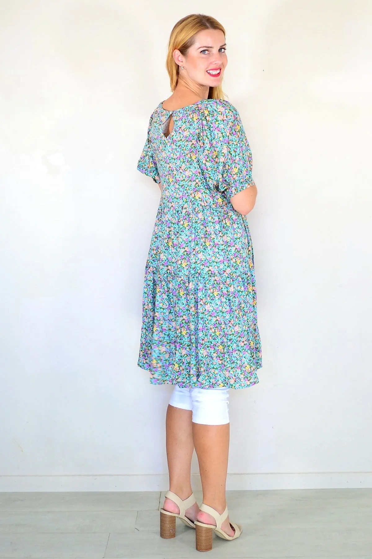 Aqua Flutter Tree Tunic Dress