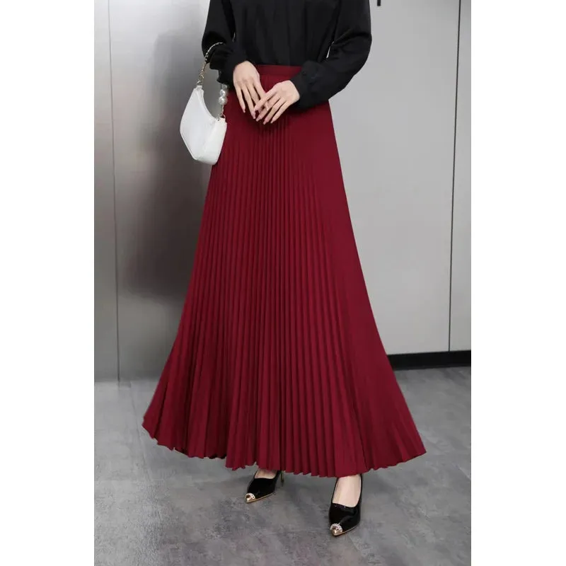 Autumn Fashion Casual High Waist Pleated Long Skirt