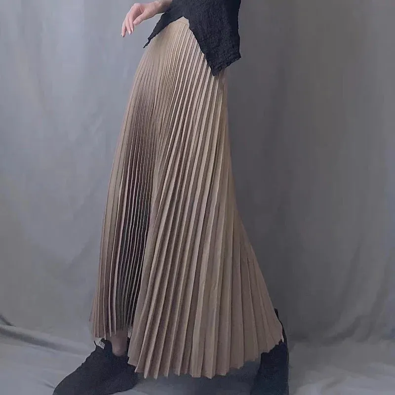 Autumn Fashion Casual High Waist Pleated Long Skirt