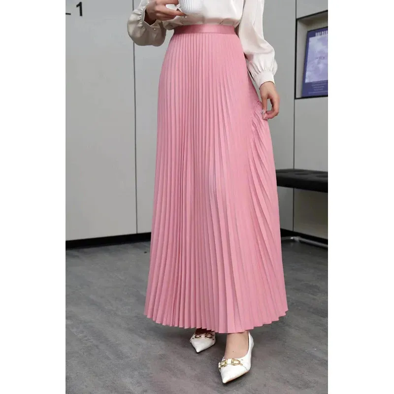 Autumn Fashion Casual High Waist Pleated Long Skirt