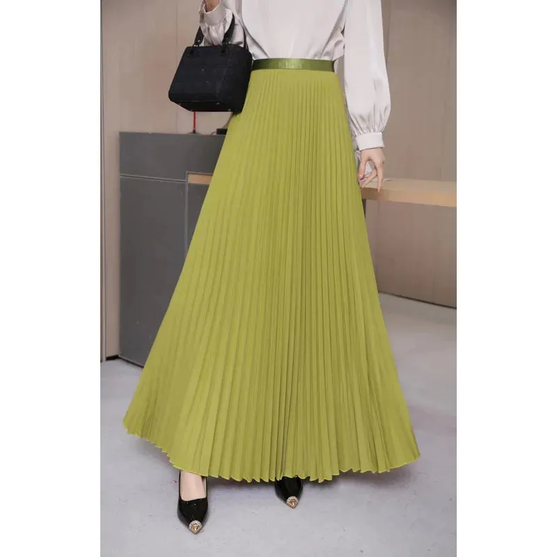 Autumn Fashion Casual High Waist Pleated Long Skirt