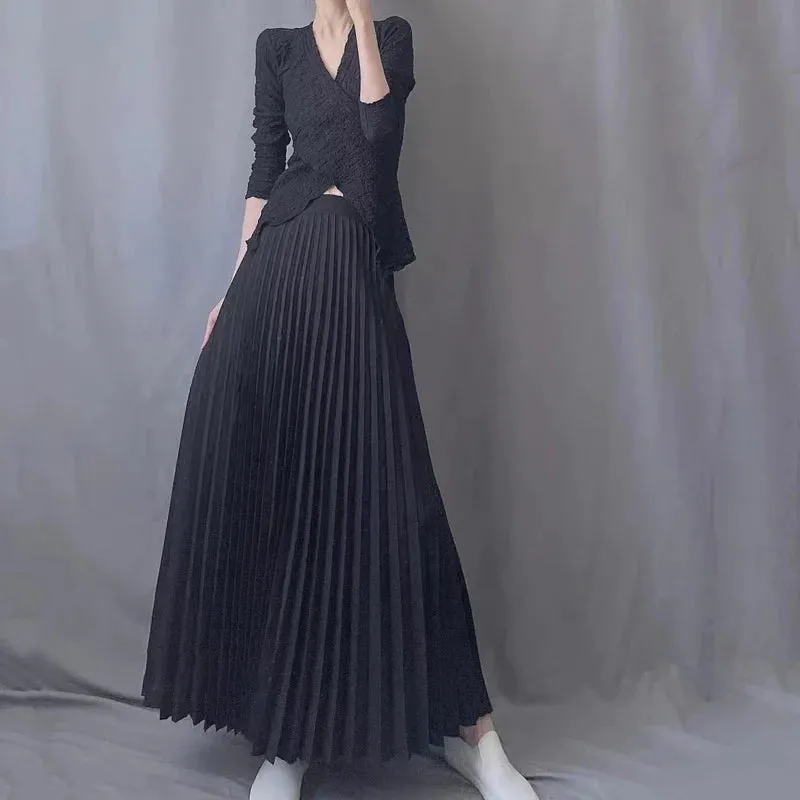 Autumn Fashion Casual High Waist Pleated Long Skirt