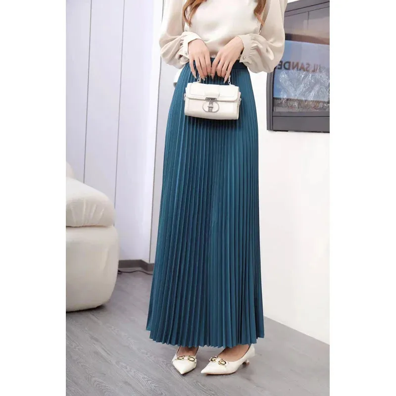Autumn Fashion Casual High Waist Pleated Long Skirt