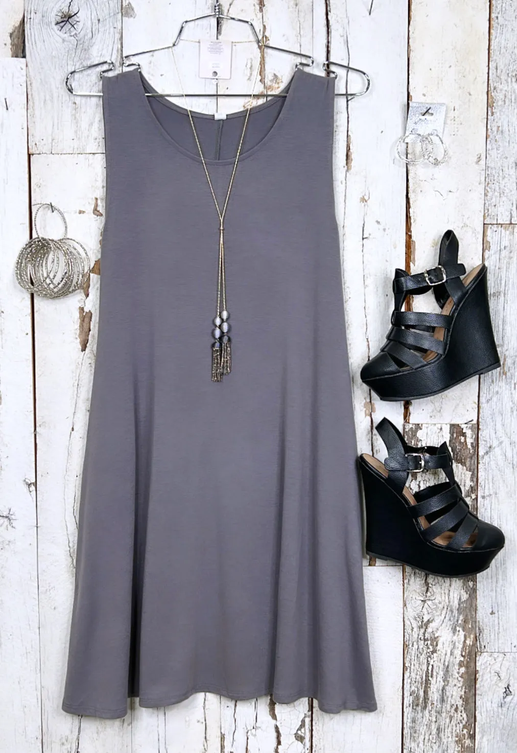 Basic Pocket Tank Dress - Grey