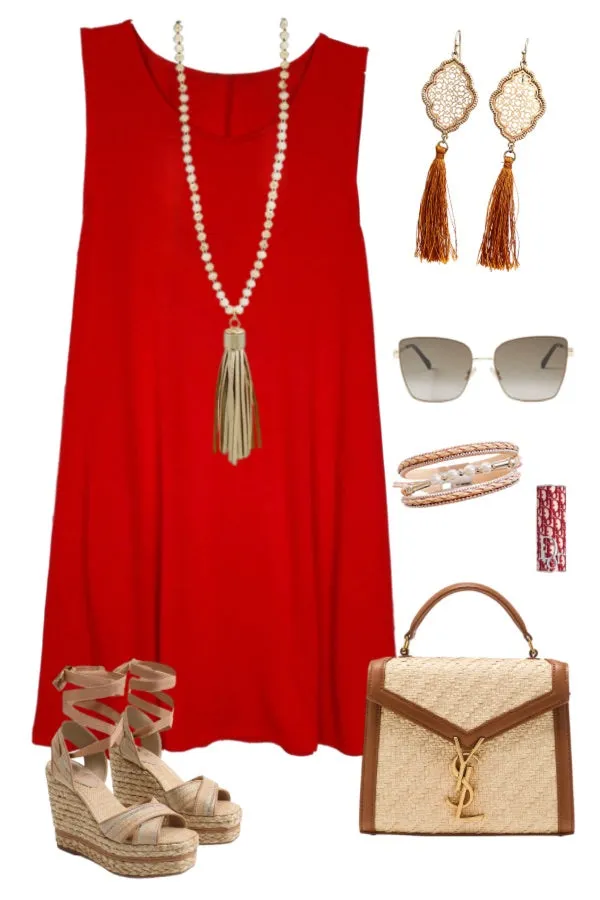 Basic Pocket Tank Dress - Red
