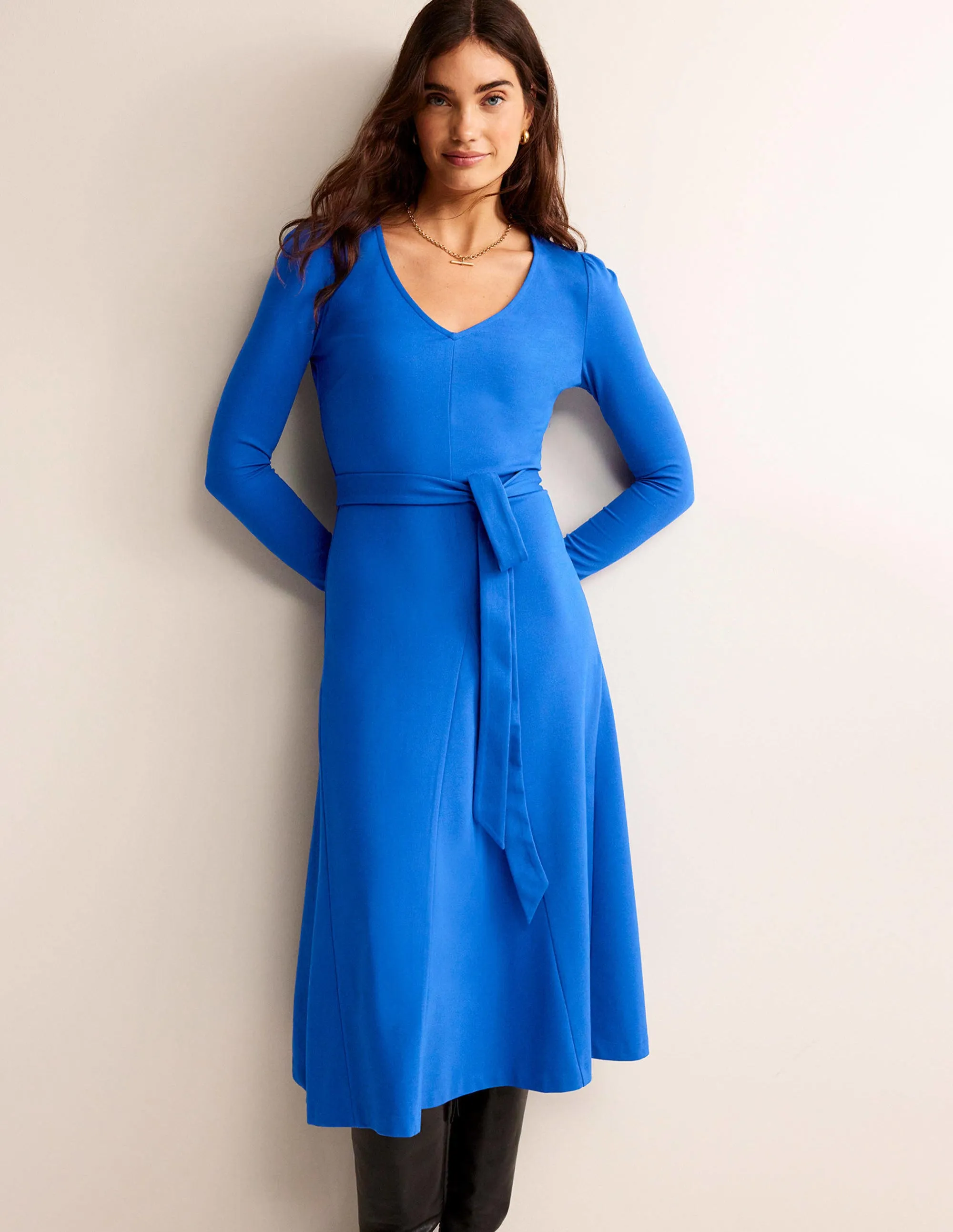 Bella Ponte V-Neck Midi Dress-Bright Blue