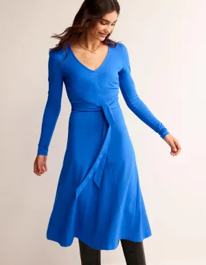 Bella Ponte V-Neck Midi Dress-Bright Blue