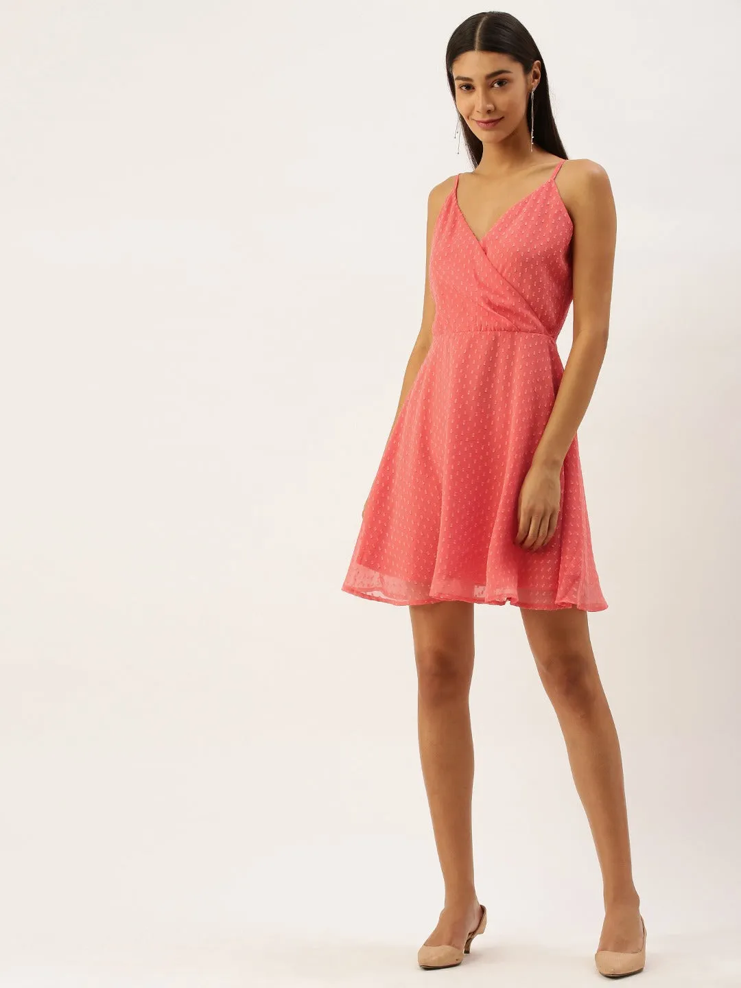 Berrylush Women Pink Dot Pattern Fit and Flare Mini Dress
