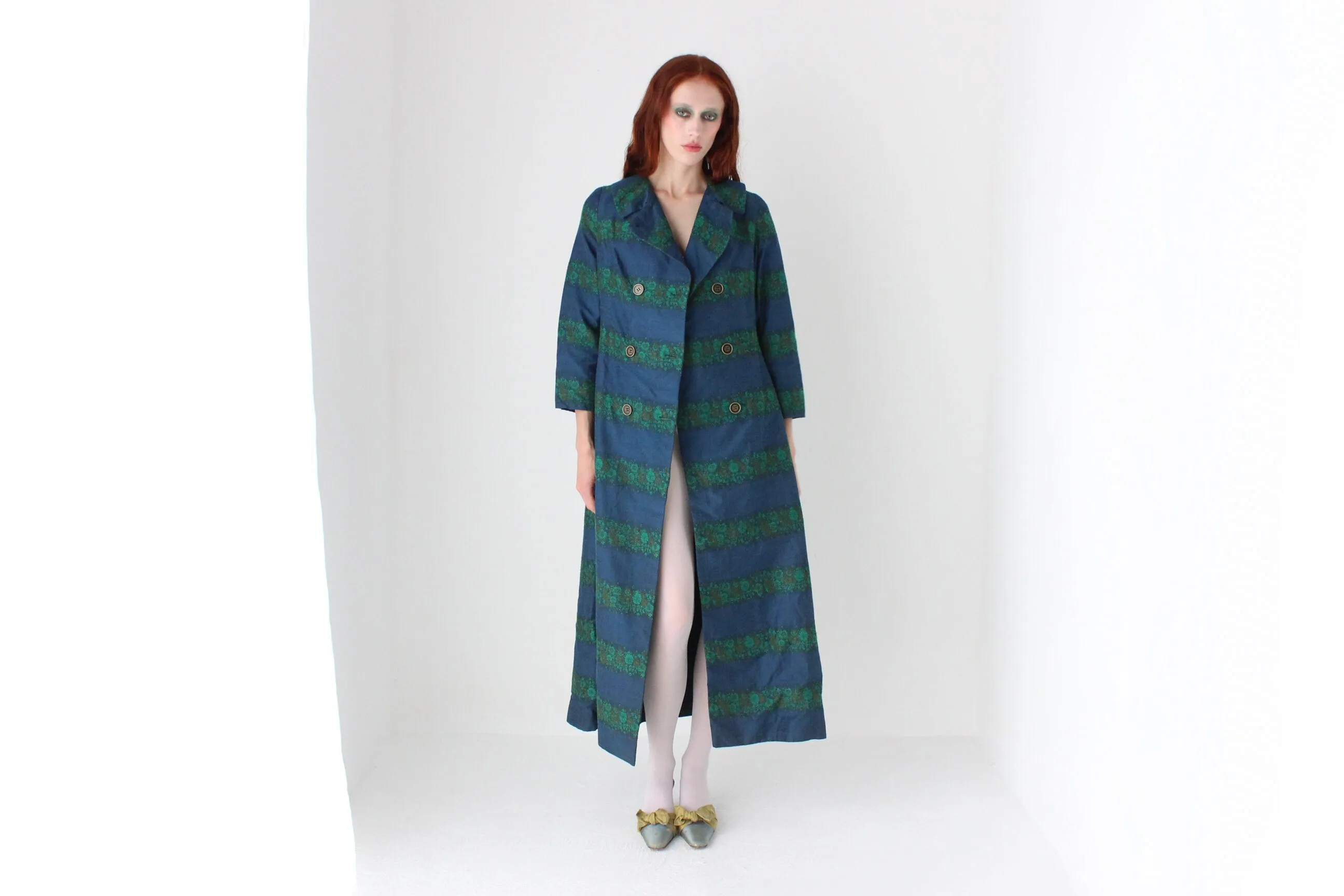 Bespoke 90s Woven Silk Longline Trench Coat