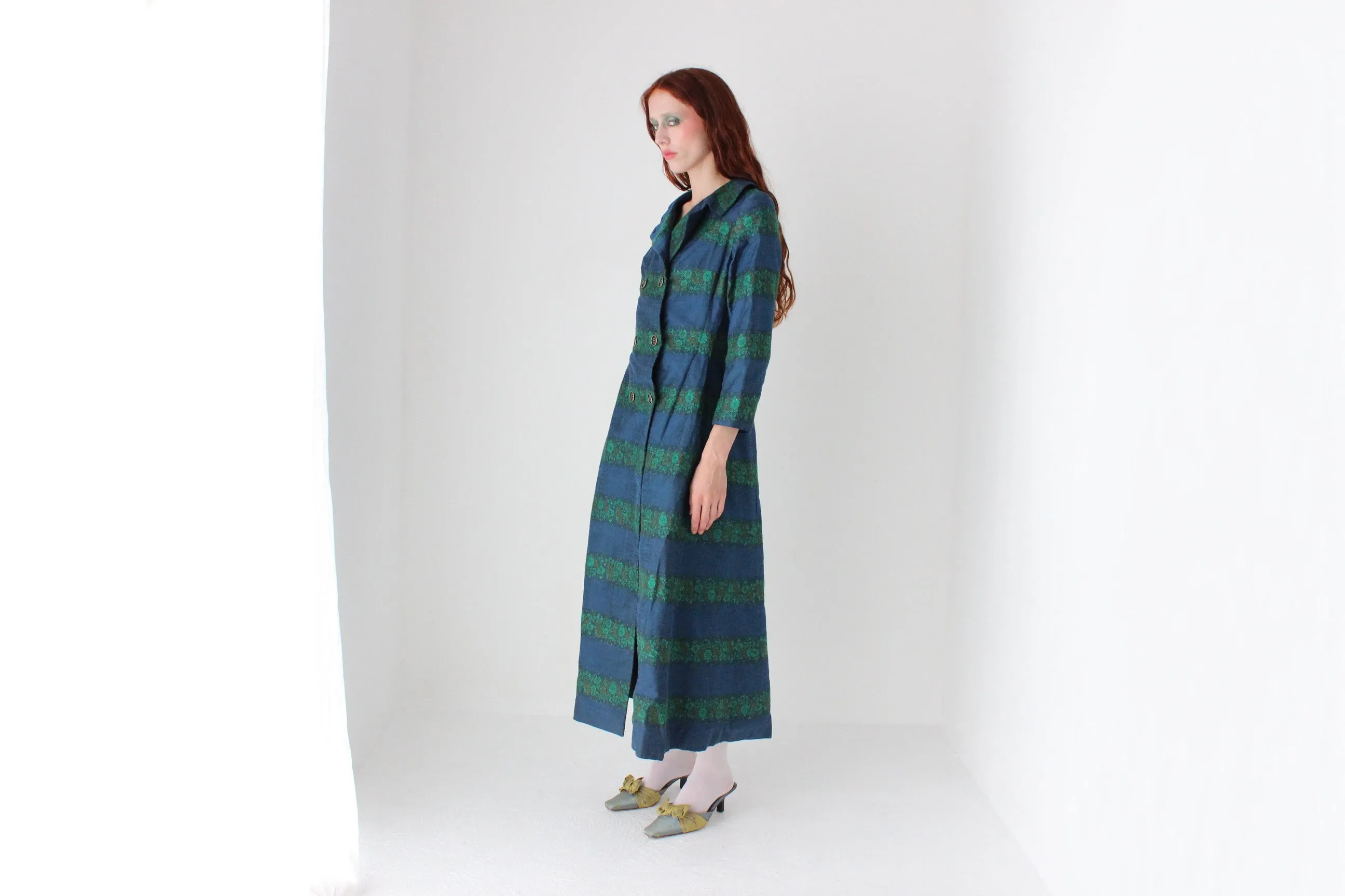 Bespoke 90s Woven Silk Longline Trench Coat
