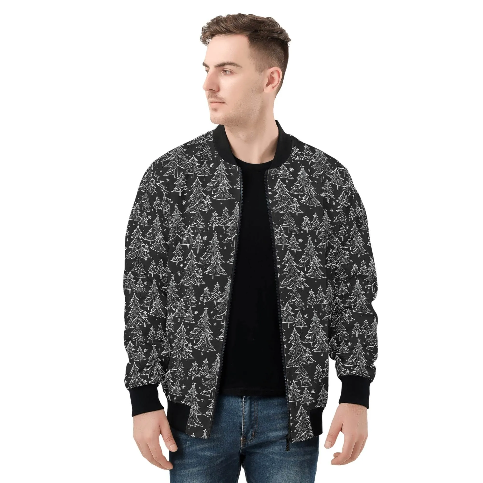 Black and White Christmas Tree Unisex Zip Up Track Jacket
