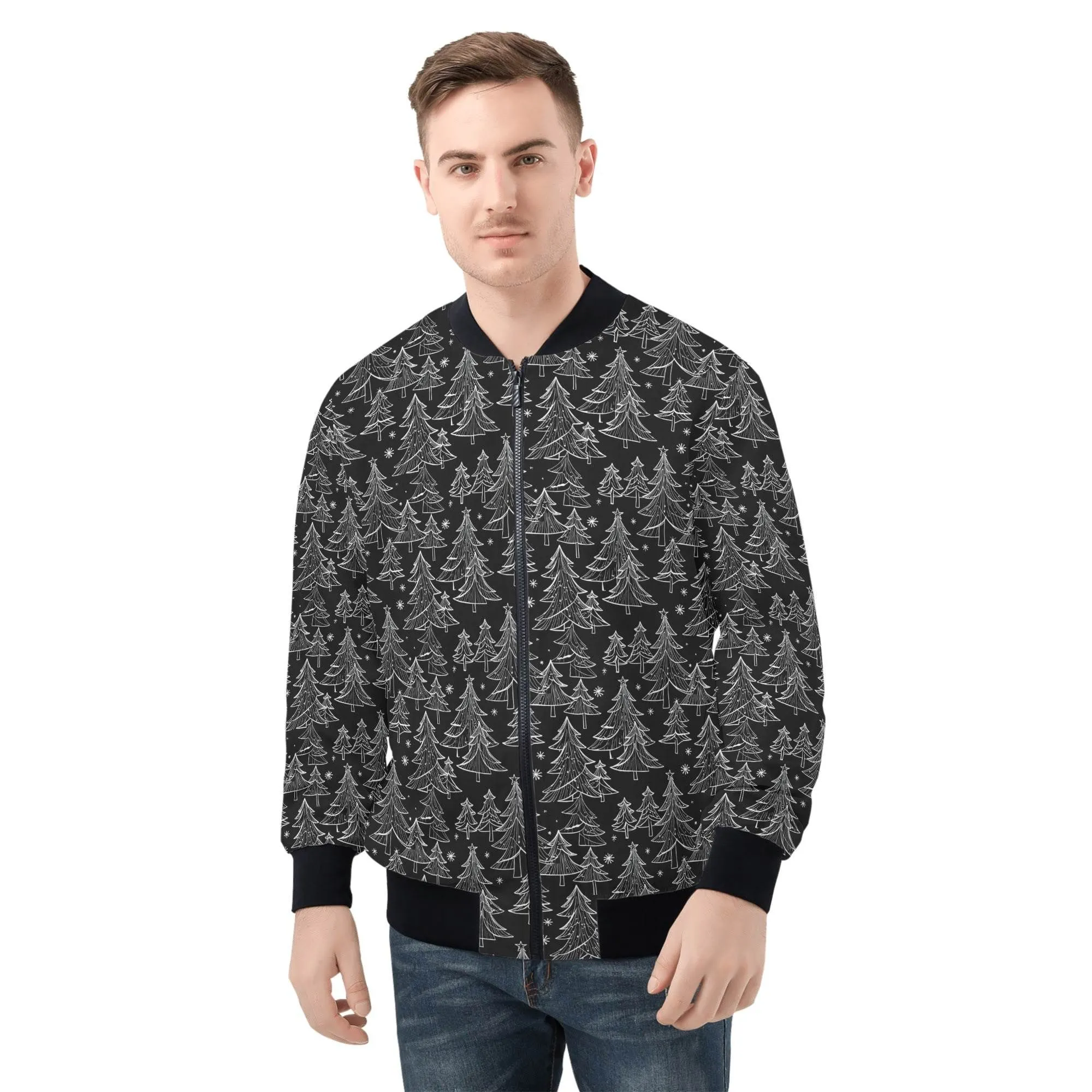 Black and White Christmas Tree Unisex Zip Up Track Jacket
