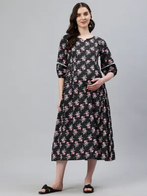 Black Floral Maternity Dress