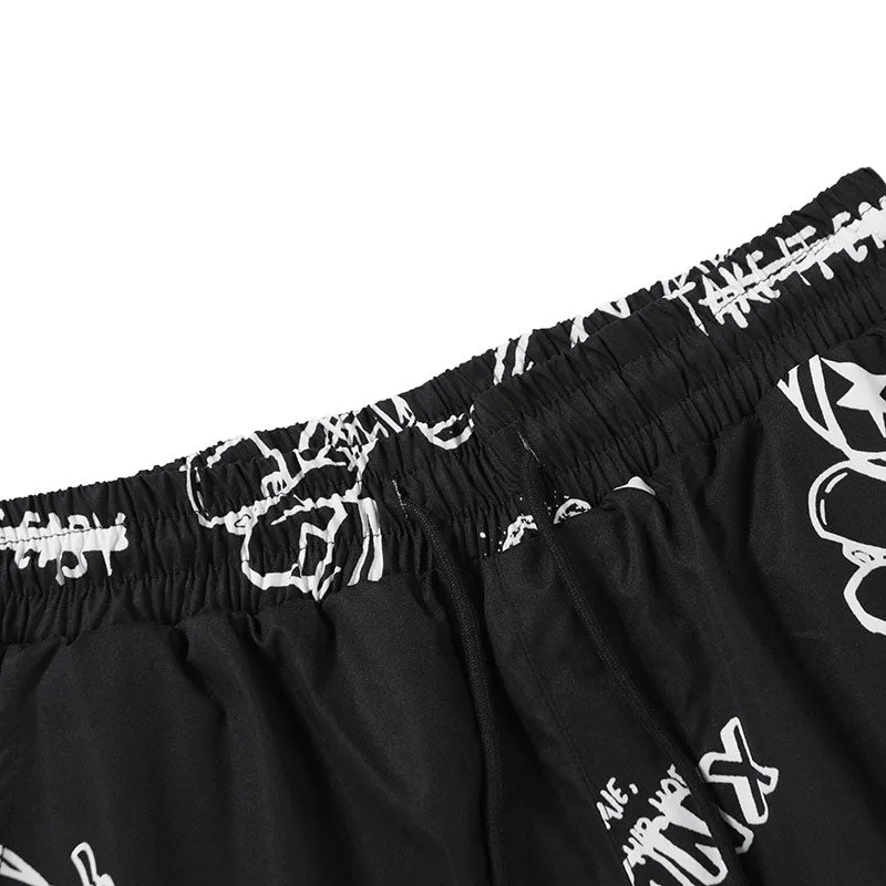 Black Safari Style Cartoon Full Print Pocket Jogger Pants