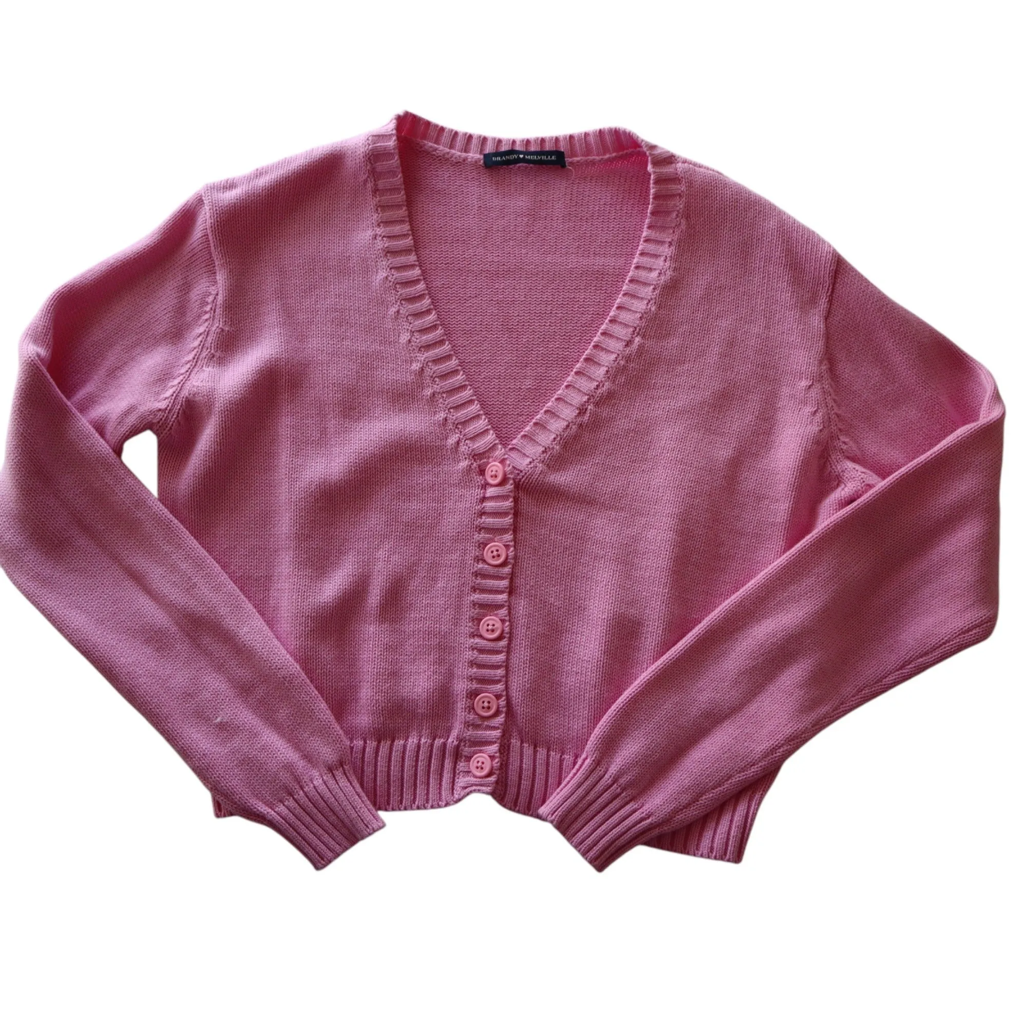 Brandy Melville  Women's Pink V-Neck Button-Up Cardigan Sweater One Size