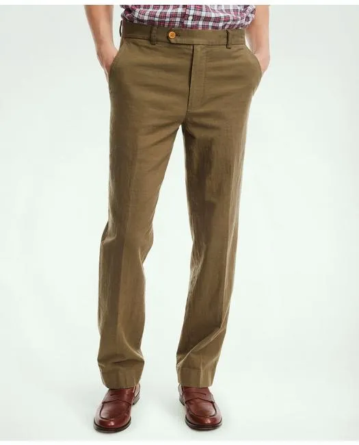 Brooks Brothers Men's Clark Straight-Fit Stretch Cotton Linen Chino Pants Olive