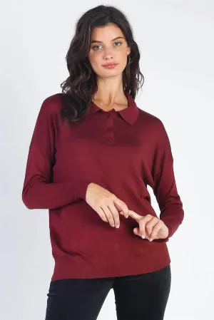 Button Up Collar Neck Long Sleeve Sweater