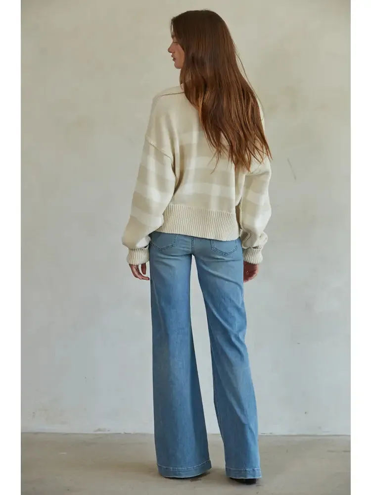 Cambridge Cardigan in Sand/Cream Stripe