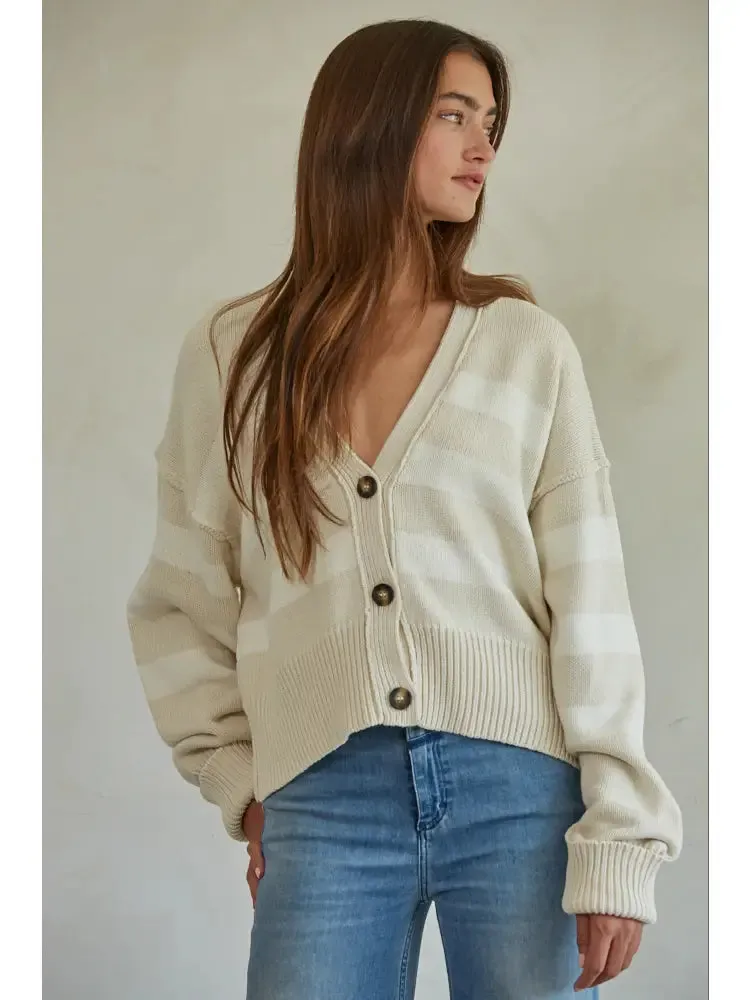 Cambridge Cardigan in Sand/Cream Stripe