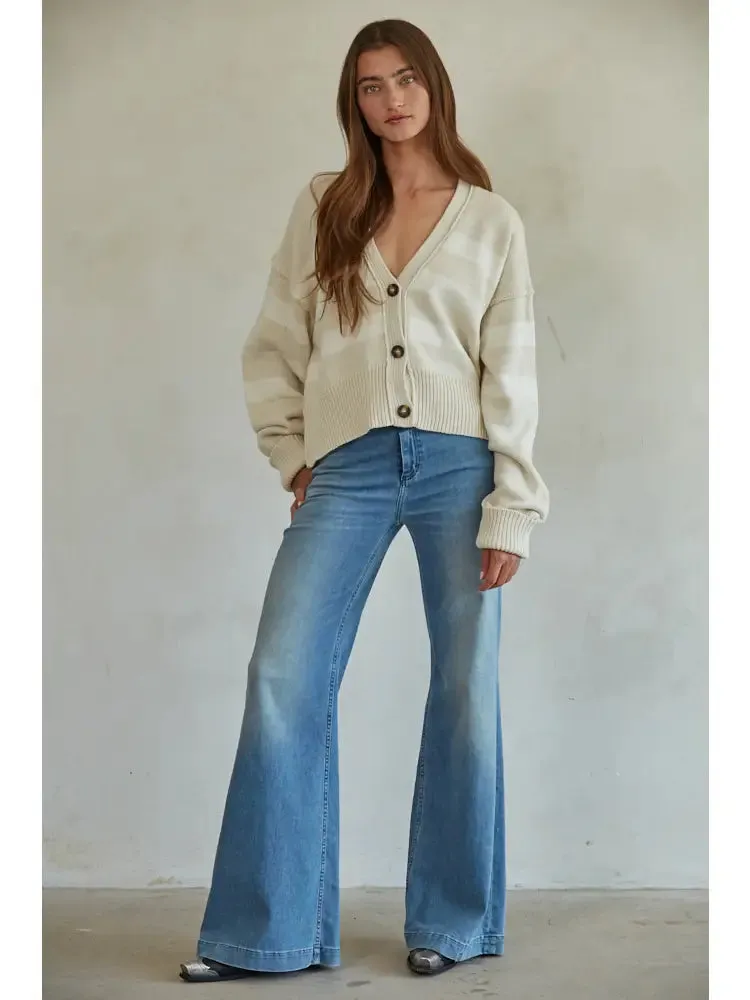 Cambridge Cardigan in Sand/Cream Stripe