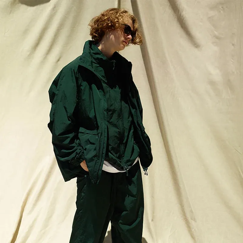Casual Leisure Solid Color Dark Green Windbreaker Loose Jacket