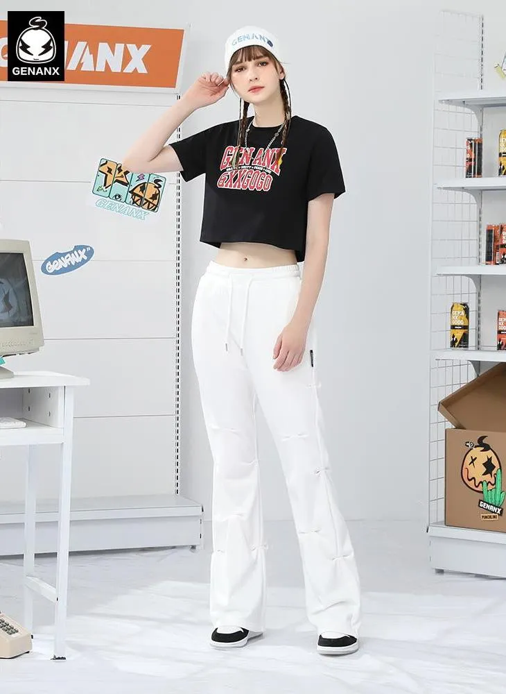 Casual Plain Asymmetric Ruched Flare Pants