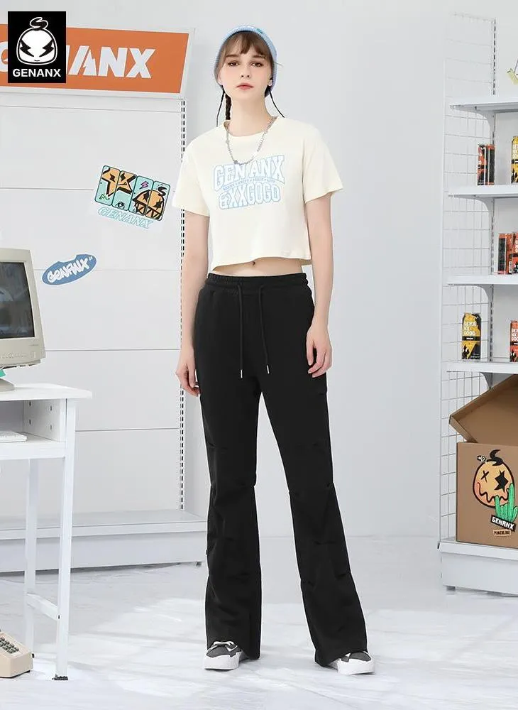 Casual Plain Asymmetric Ruched Flare Pants