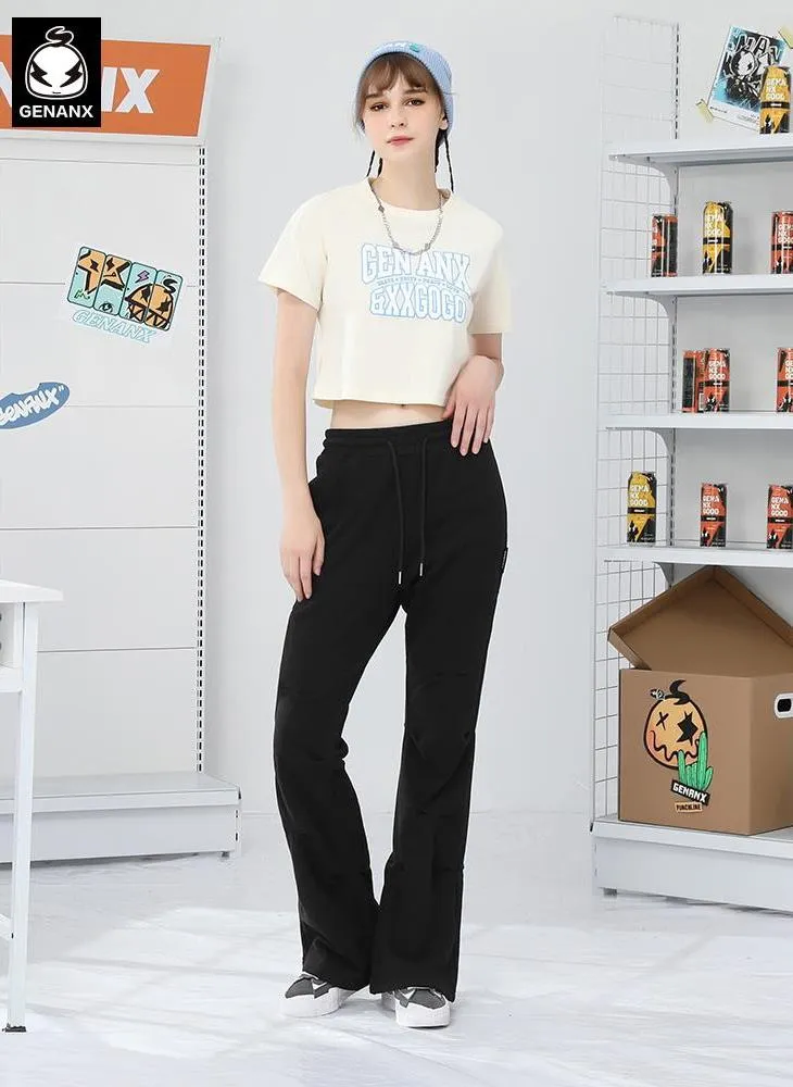 Casual Plain Asymmetric Ruched Flare Pants