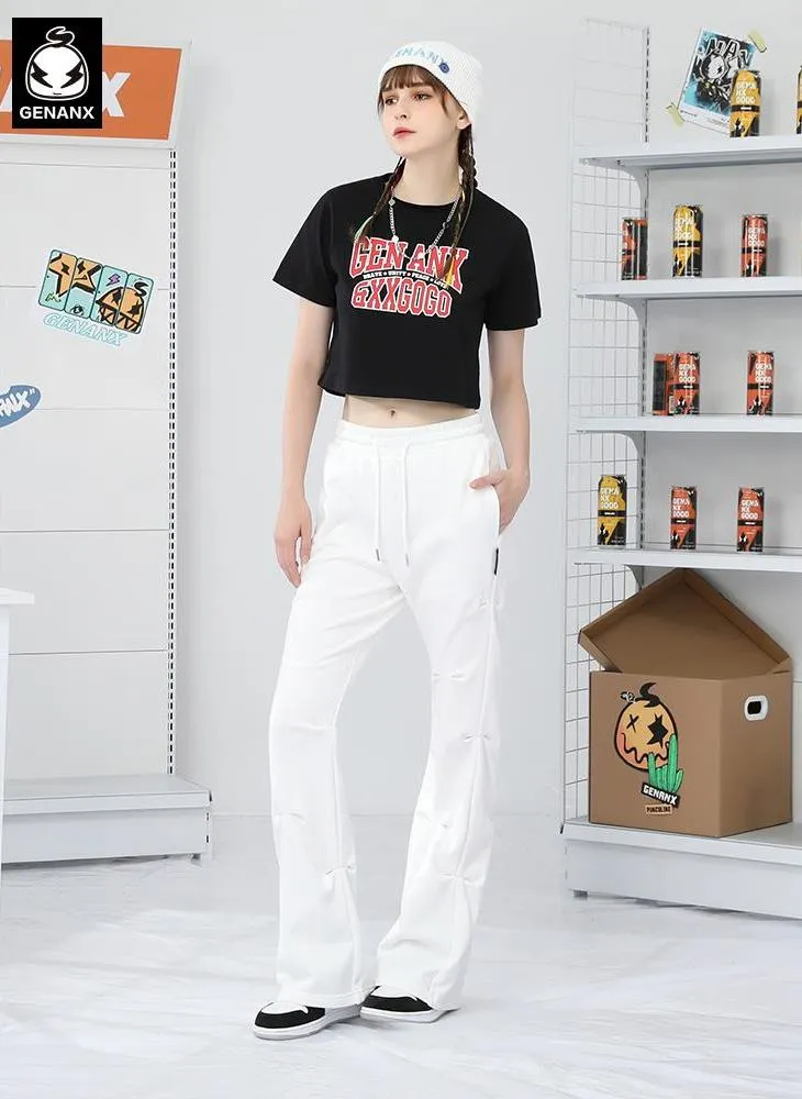 Casual Plain Asymmetric Ruched Flare Pants