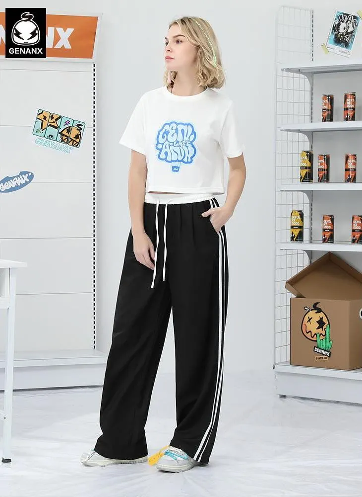 Casual Plain Stripe Wide Leg Sporty Pants