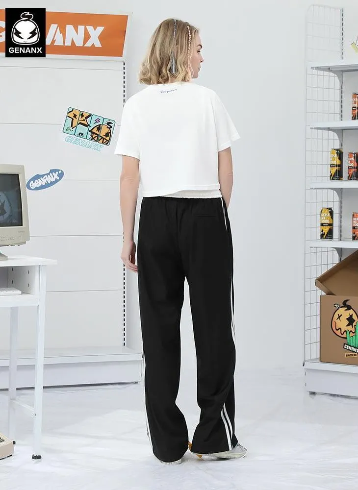 Casual Plain Stripe Wide Leg Sporty Pants