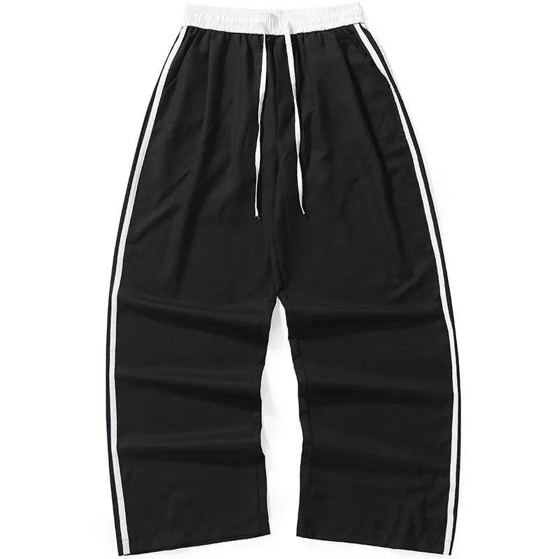 Casual Plain Stripe Wide Leg Sporty Pants