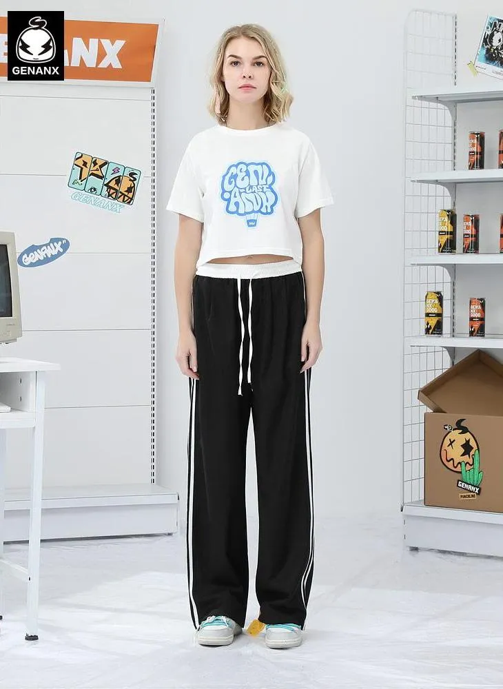Casual Plain Stripe Wide Leg Sporty Pants