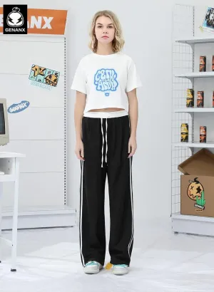 Casual Plain Stripe Wide Leg Sporty Pants