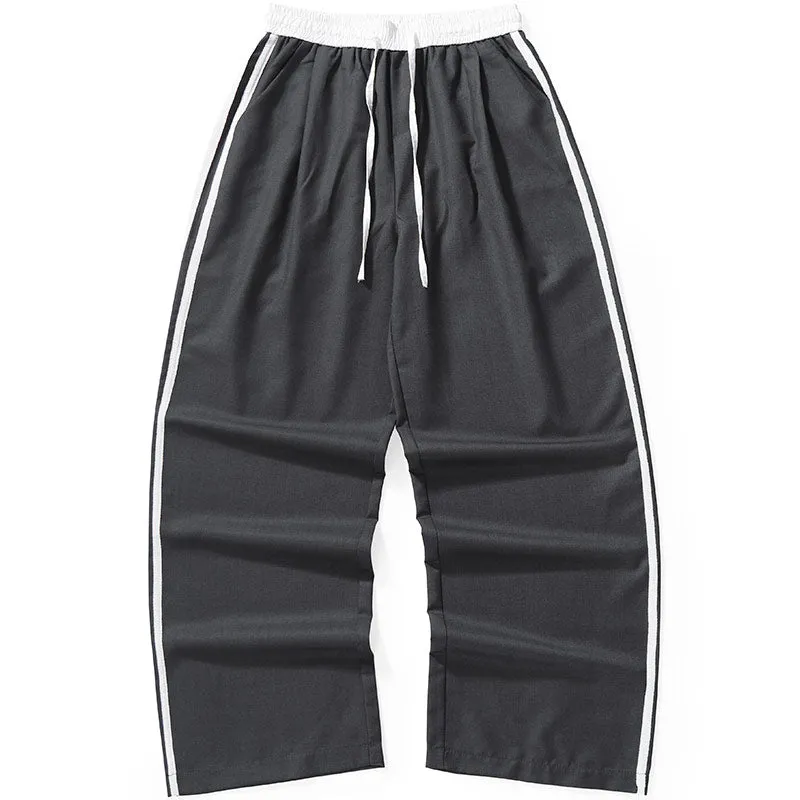 Casual Plain Stripe Wide Leg Sporty Pants
