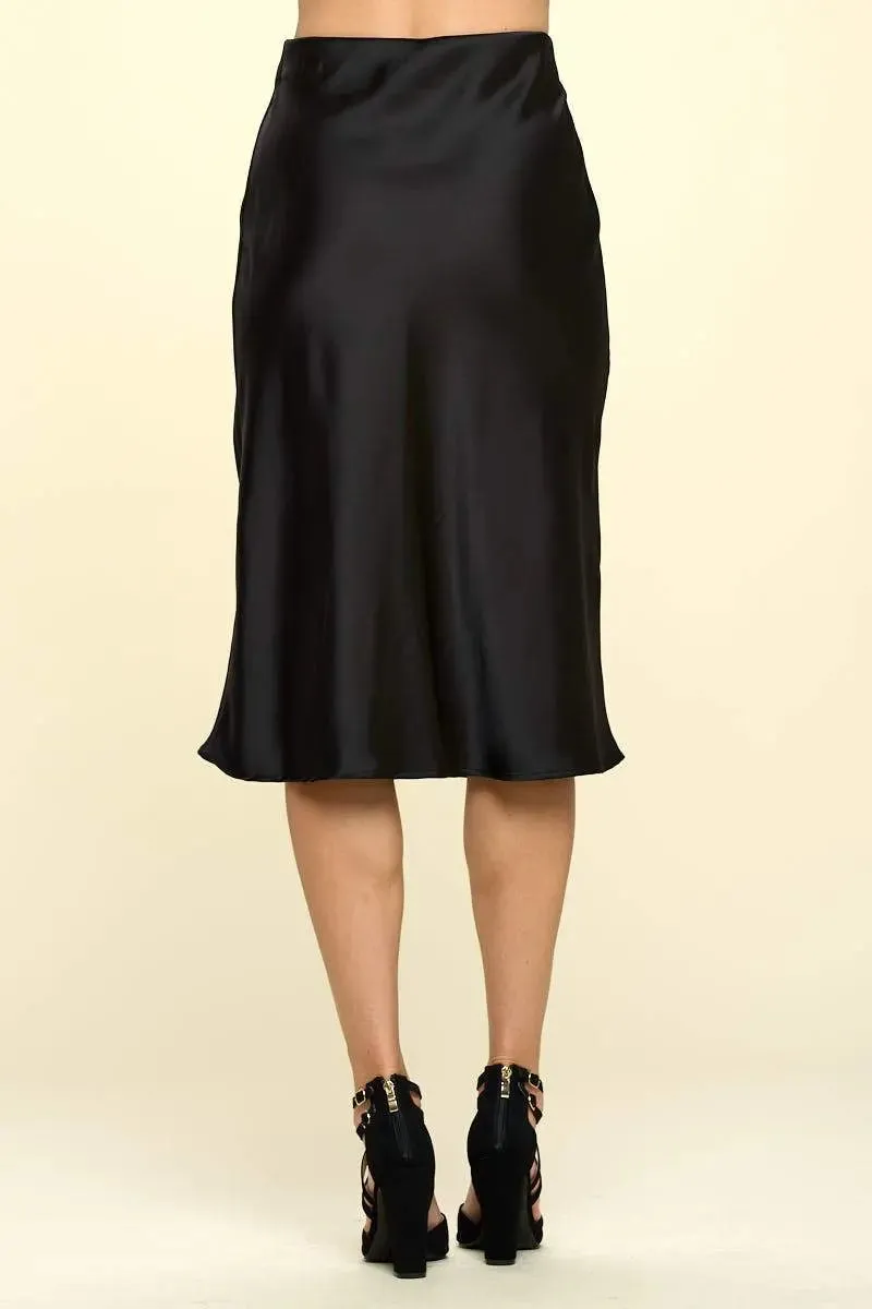 Chic Satin Midi Skirt with Stylish Side Slit