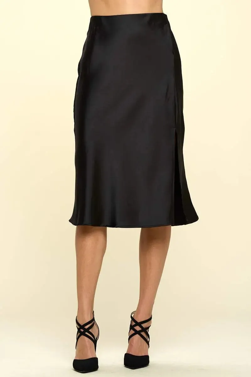 Chic Satin Midi Skirt with Stylish Side Slit