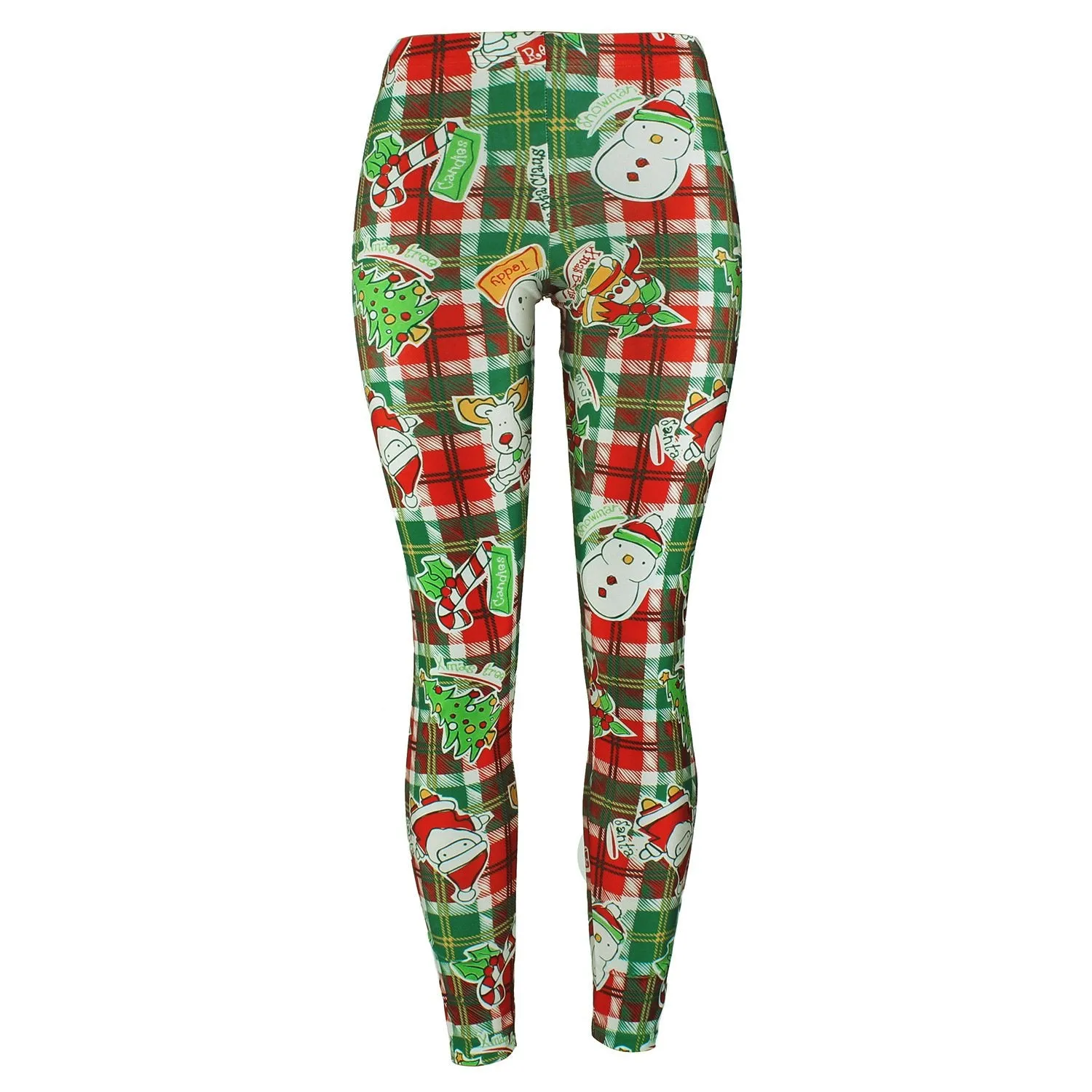 Christmas Digital Print Women Mid Elastic Waist Skinny Leggings